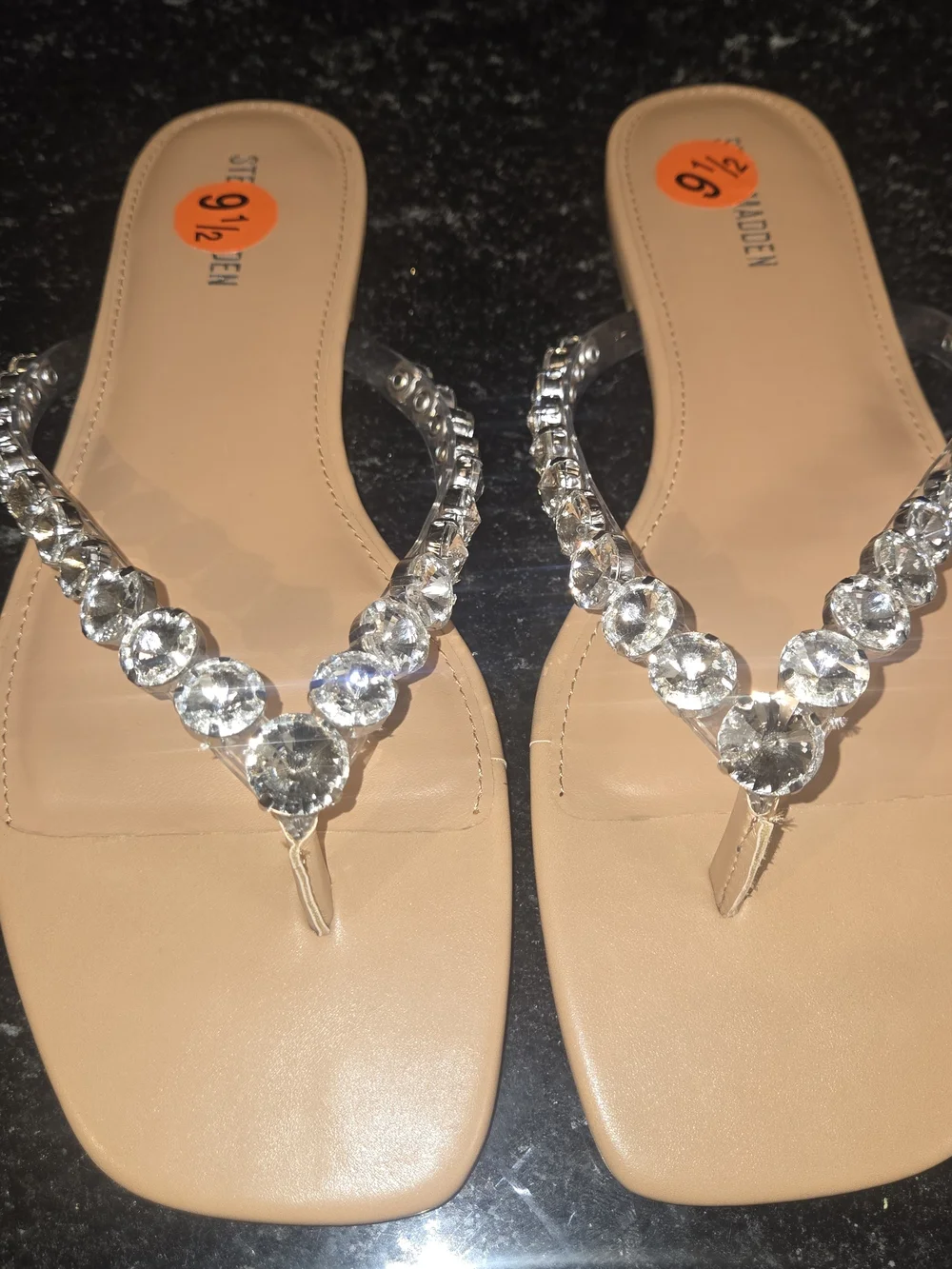 Steve Madden Nude/Tan Rhinestone Thong Sandals